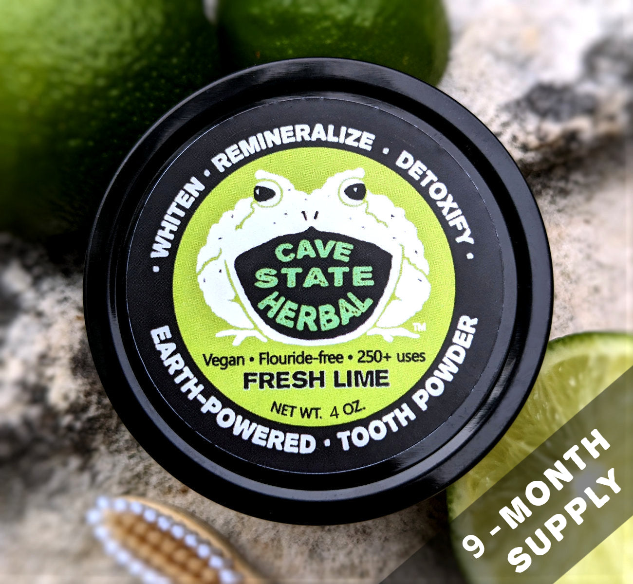 Natural Mineralizing Tooth Powder, Fresh Lime 4 oz / 9 Month Supply!