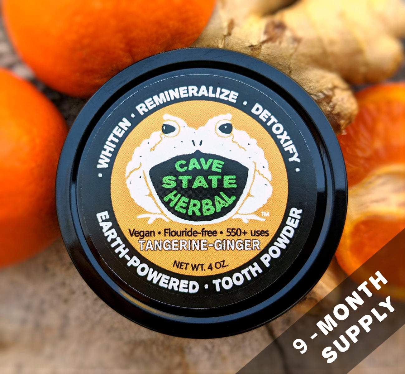 Natural Mineralizing Tooth Powder, Tangerine-Ginger, 4 oz / 9 Month Supply!
